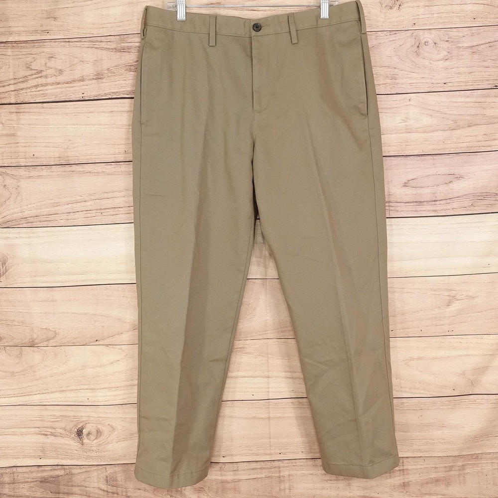 Lands' End Chino Pants Mens 34 (35x28) Beige Traditional Fit Flat Front Cotton